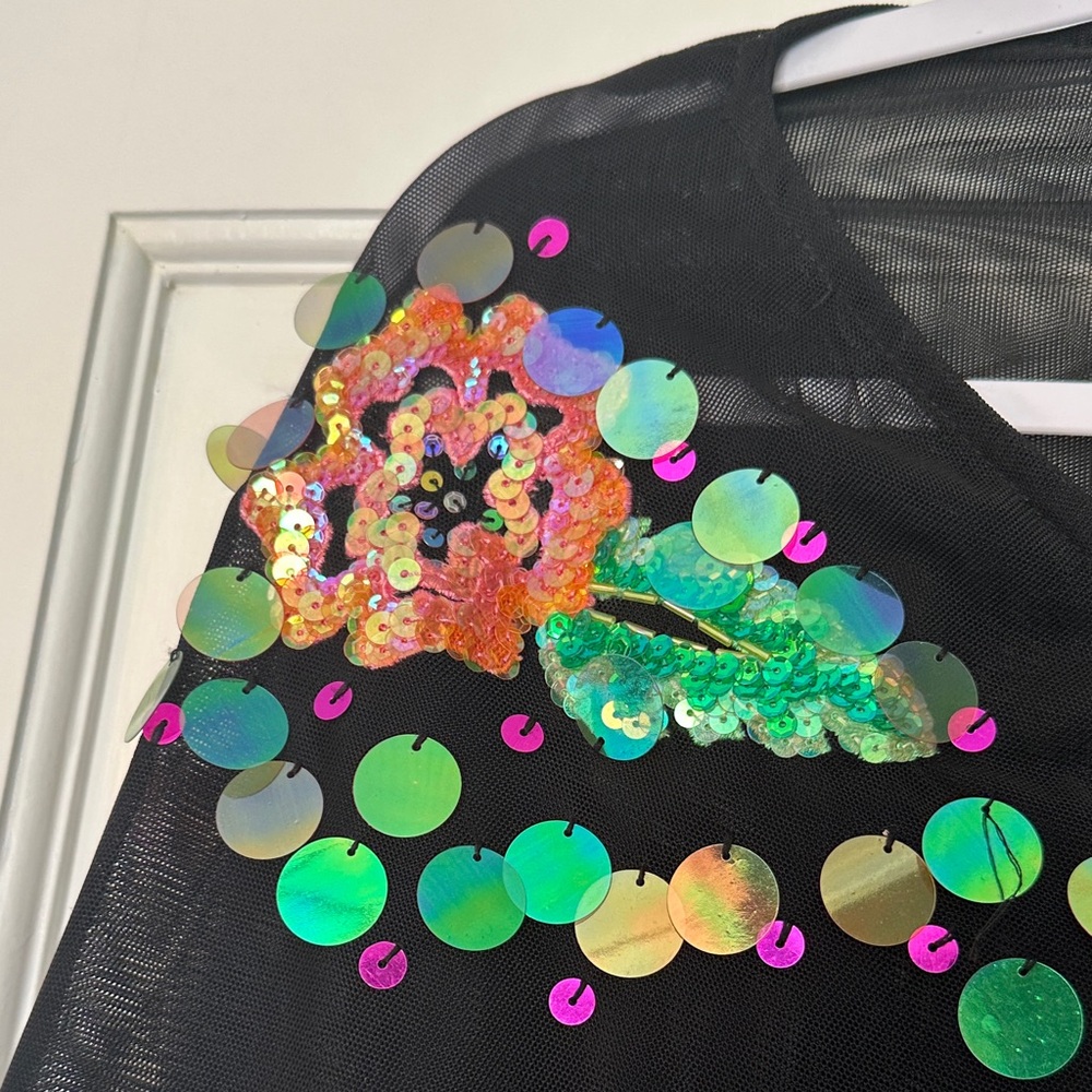 Berek Black Sheer Poncho with Sequin Floral Accents - Picture 6 of 11